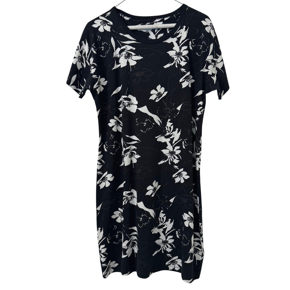 Columbia‎ T-Shirt Dress Womens S Black White Floral Cotton Short Sleeve